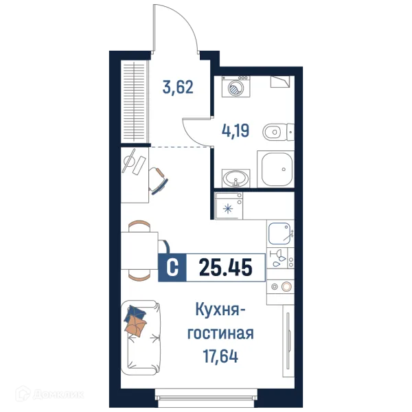 Планировка Студия в ЖК Максималист