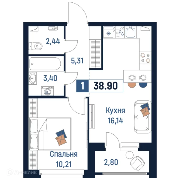 Планировка 1 комн. в ЖК Максималист