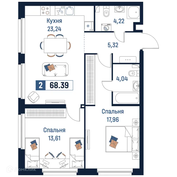 Планировка 2 комн. в ЖК Максималист