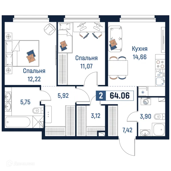 Планировка 2 комн. в ЖК Максималист
