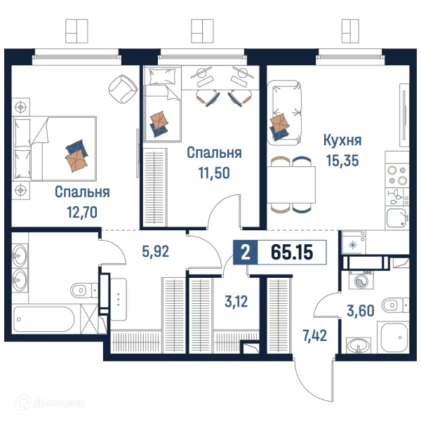 Планировка 2 комн. в ЖК Максималист