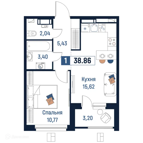 Планировка 1 комн. в ЖК Максималист