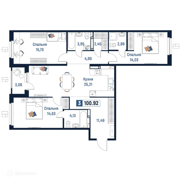 Планировка 3 комн. в ЖК Максималист