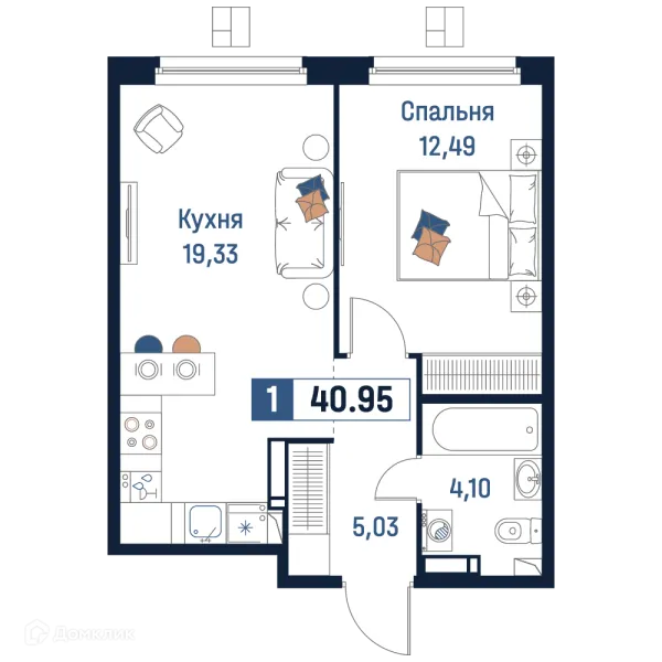 Планировка 1 комн. в ЖК Максималист