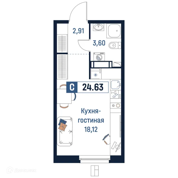 Планировка Студия в ЖК Максималист