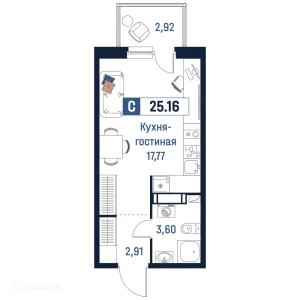Планировка Студия в ЖК Максималист