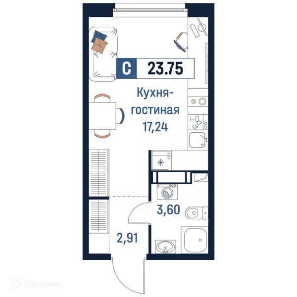 Планировка Студия в ЖК Максималист