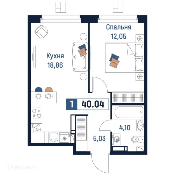 Планировка 1 комн. в ЖК Максималист