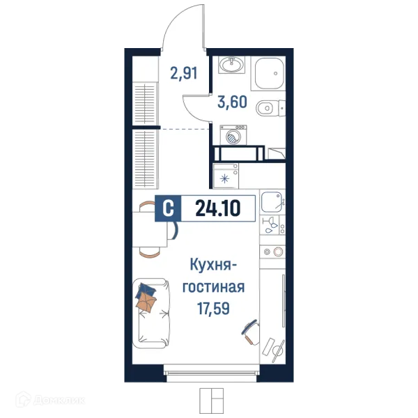 Планировка Студия в ЖК Максималист