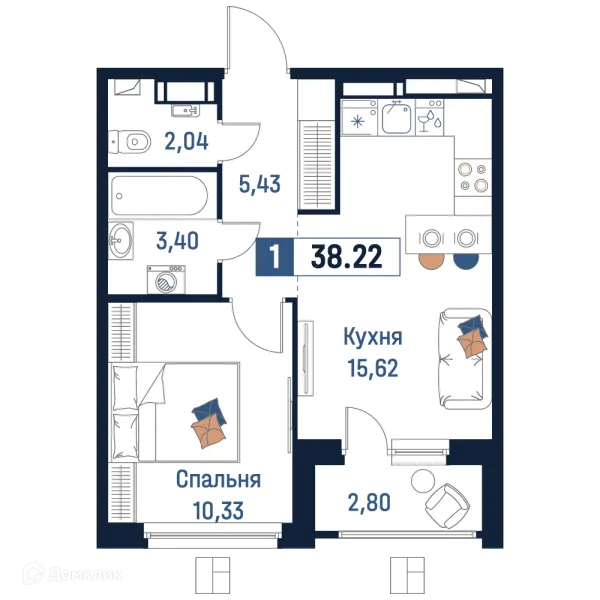 Планировка 1 комн. в ЖК Максималист