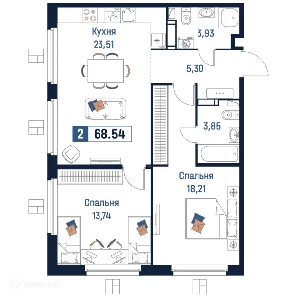 Планировка 2 комн. в ЖК Максималист