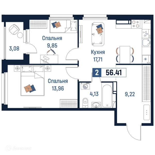 Планировка 2 комн. в ЖК Максималист