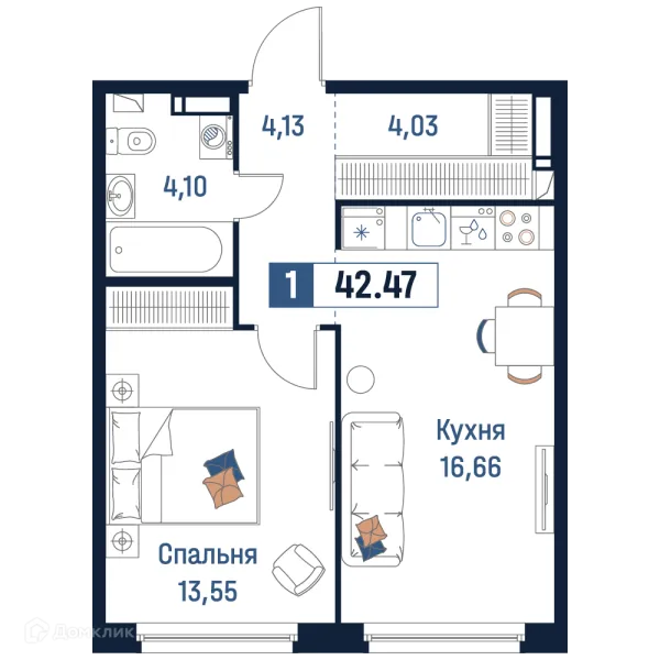 Планировка 1 комн. в ЖК Максималист