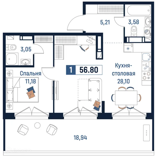 Планировка 1 комн. в ЖК Максималист