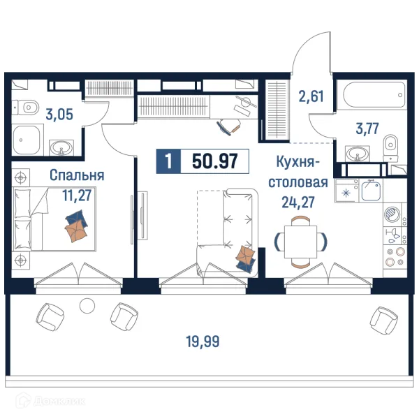 Планировка 1 комн. в ЖК Максималист