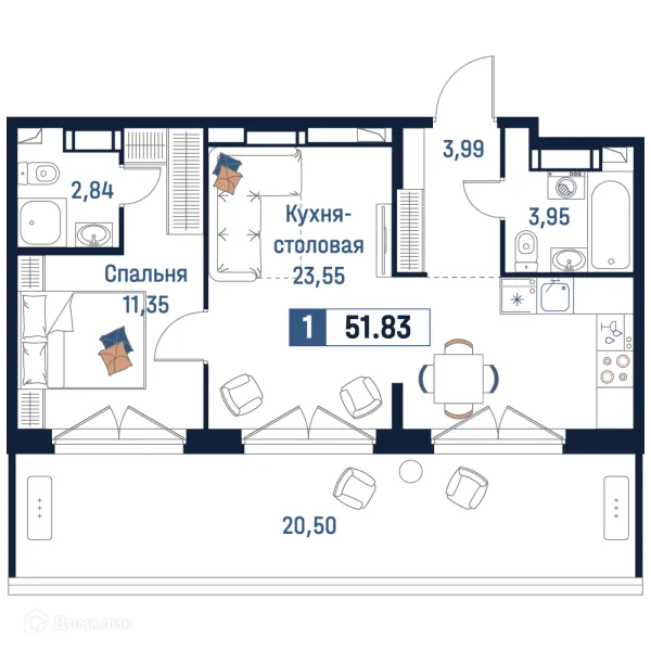 Планировка 1 комн. в ЖК Максималист