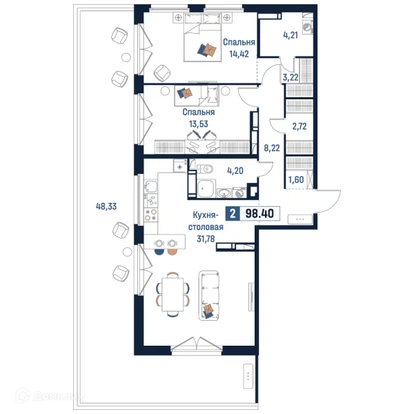 Планировка 2 комн. в ЖК Максималист
