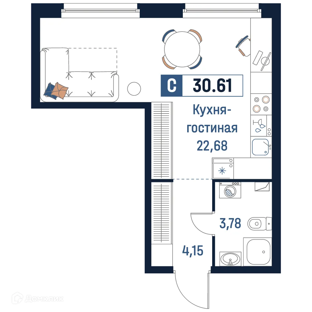 Планировка студии квартиры 30.61 м² в ЖК Максималист, г. Мурино — фото 1