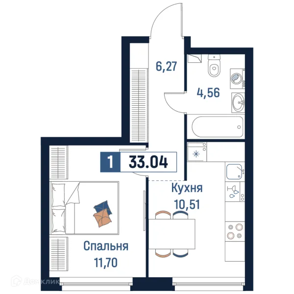 Планировка 1 комн. в ЖК Максималист