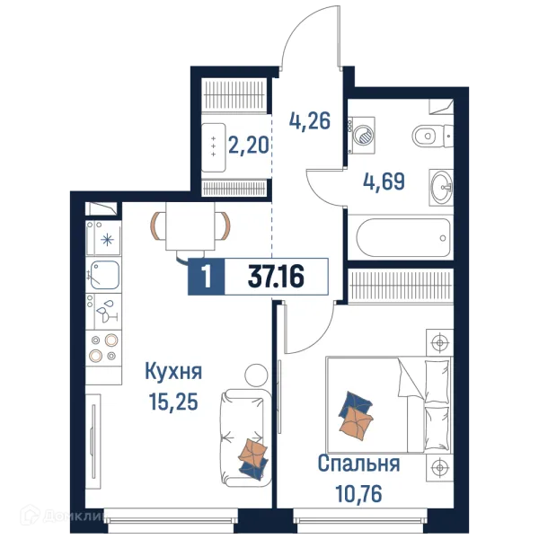 Планировка 1 комн. в ЖК Максималист