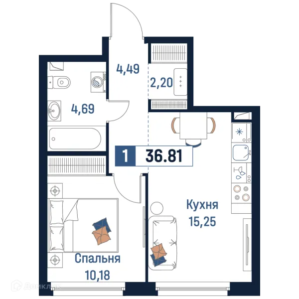 Планировка 1 комн. в ЖК Максималист