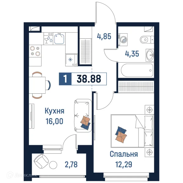 Планировка 1 комн. в ЖК Максималист