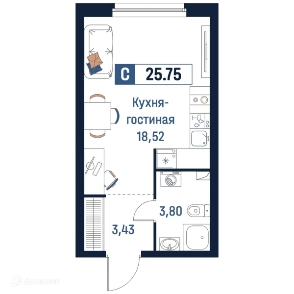 Планировка Студия в ЖК Максималист