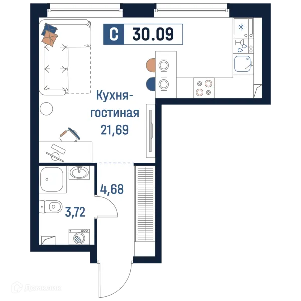Планировка Студия в ЖК Максималист