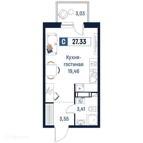 Планировка Студия в ЖК Максималист
