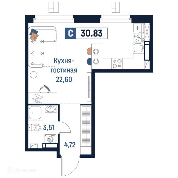 Планировка Студия в ЖК Максималист