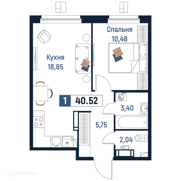Планировка 1 комн. в ЖК Максималист
