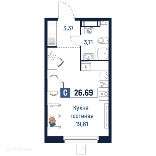 Планировка Студия в ЖК Максималист