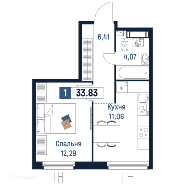 Планировка 1 комн. в ЖК Максималист