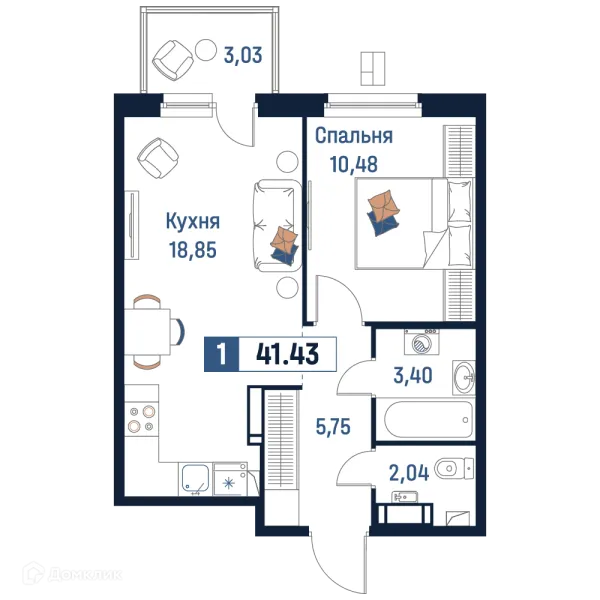 Планировка 1 комн. в ЖК Максималист