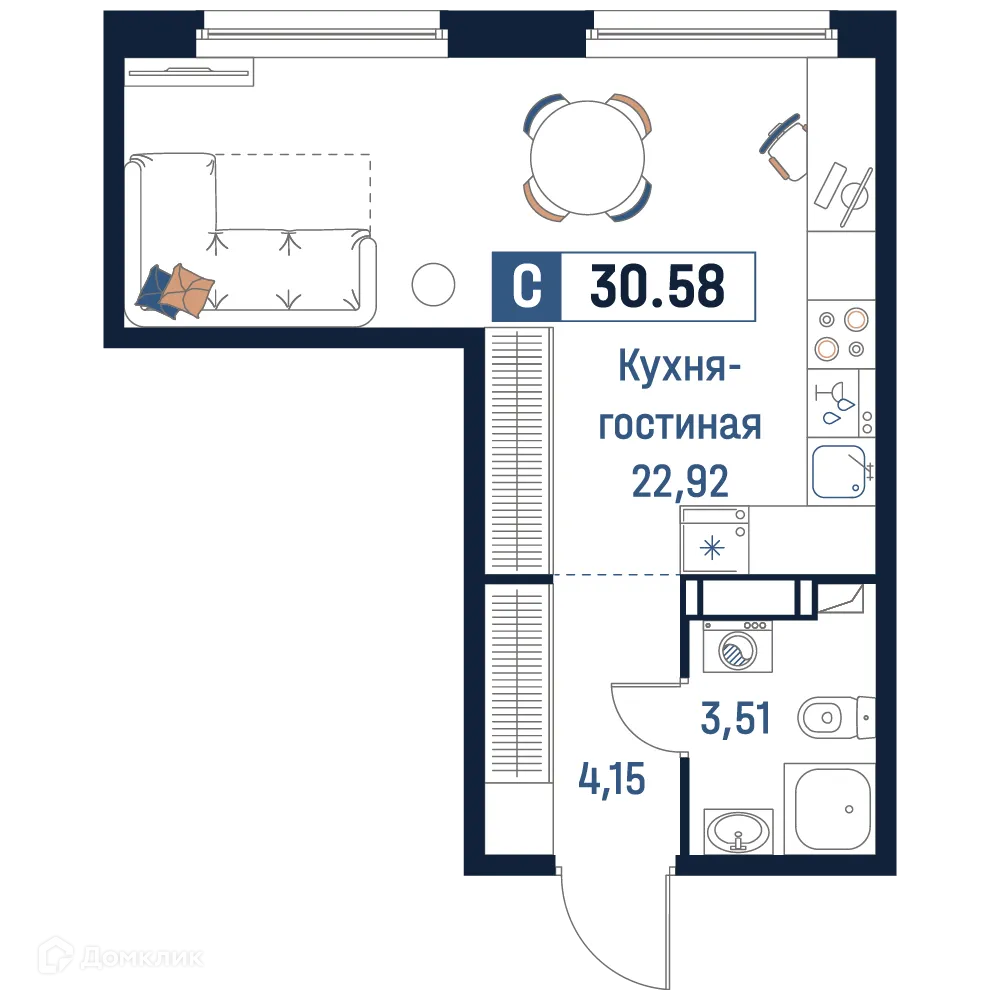 Планировка студии квартиры 30.58 м² в ЖК Максималист, г. Мурино — фото 1