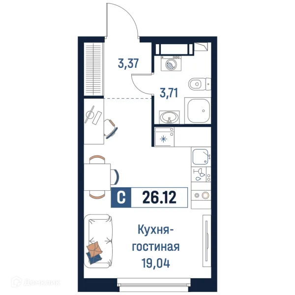 Планировка Студия в ЖК Максималист