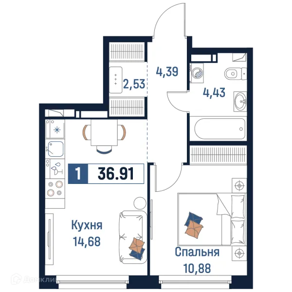 Планировка 1 комн. в ЖК Максималист