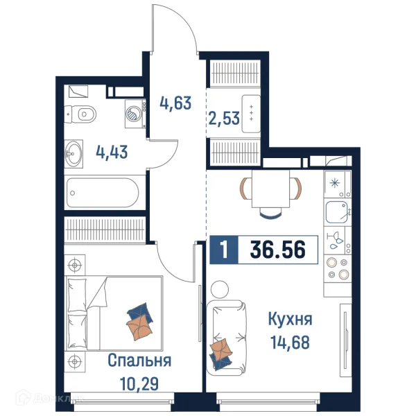 Планировка 1 комн. в ЖК Максималист