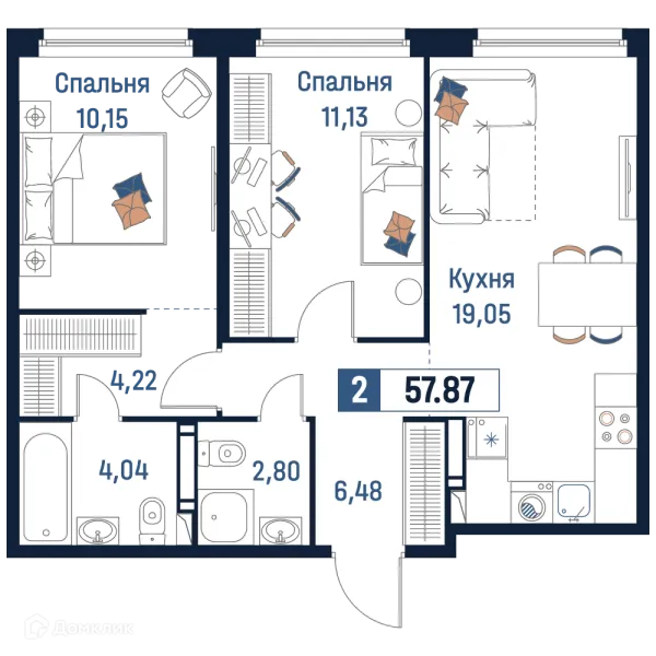 Планировка 2 комн. в ЖК Максималист