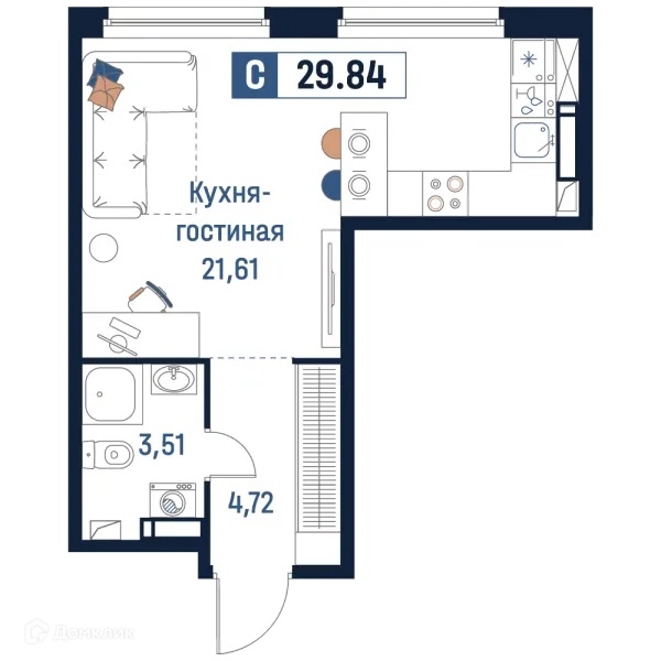 Планировка Студия в ЖК Максималист