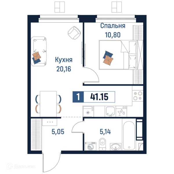 Планировка 1 комн. в ЖК Максималист
