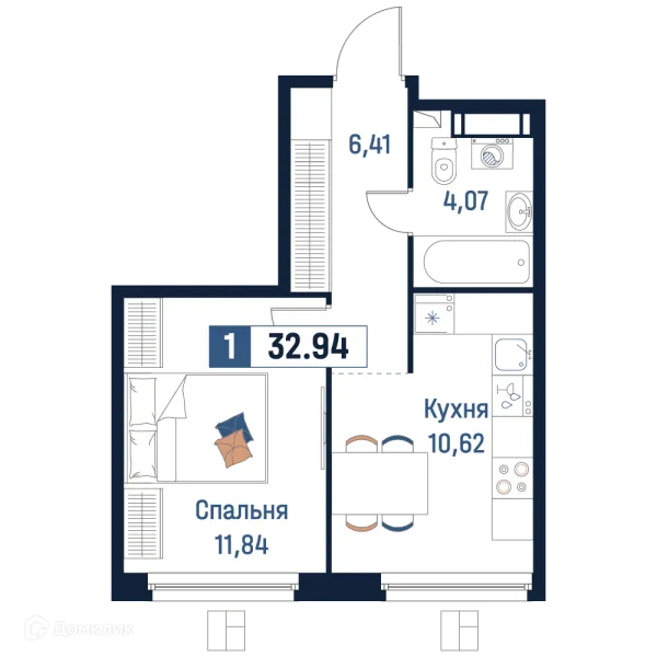 Планировка 1 комн. в ЖК Максималист