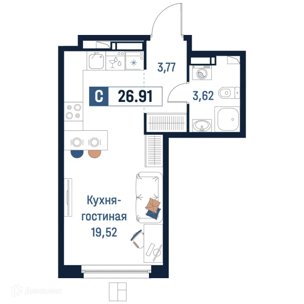 Планировка Студия в ЖК Максималист
