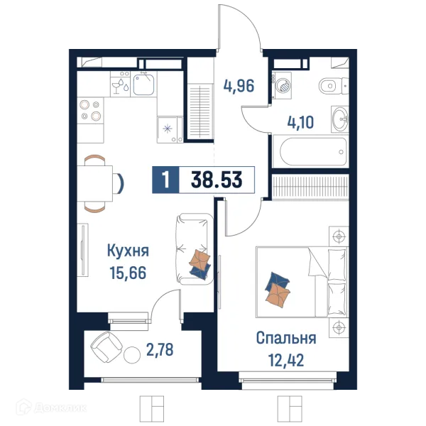 Планировка 1 комн. в ЖК Максималист
