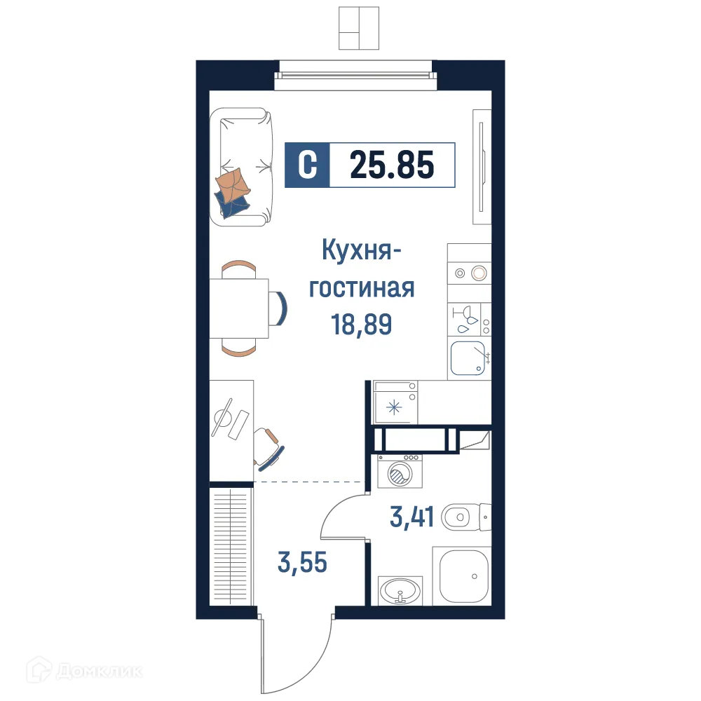 Планировка студии квартиры 25.85 м² в ЖК Максималист, г. Мурино — фото 1