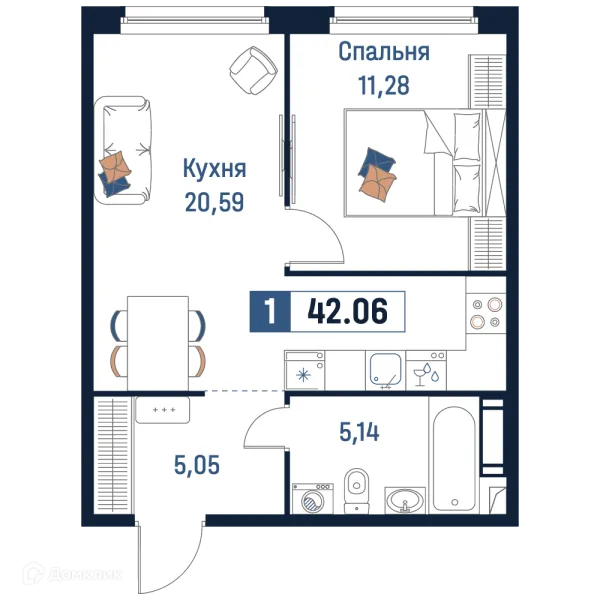 Планировка 1 комн. в ЖК Максималист