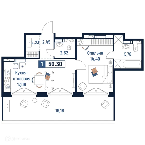 Планировка 1 комн. в ЖК Максималист