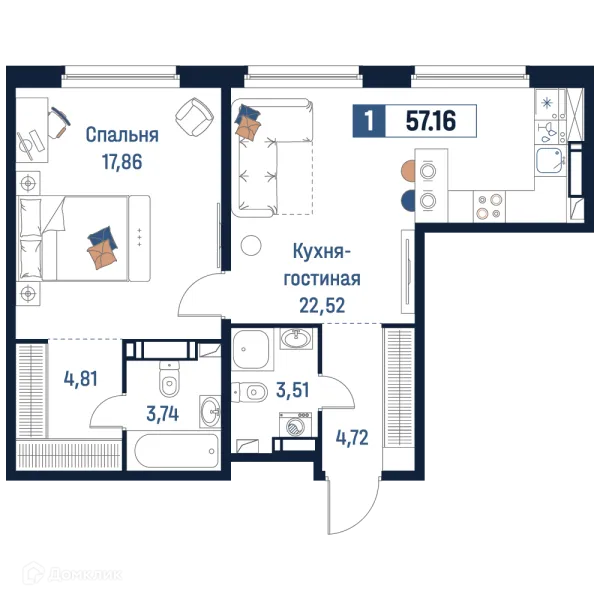 Планировка 1 комн. в ЖК Максималист