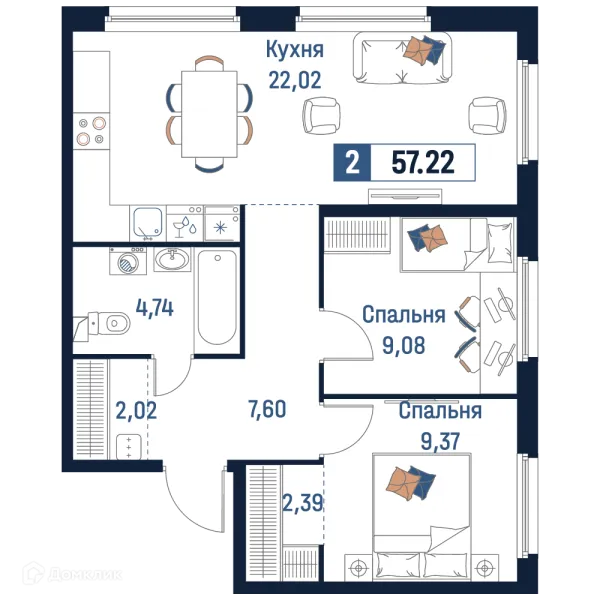 Планировка 2 комн. в ЖК Максималист