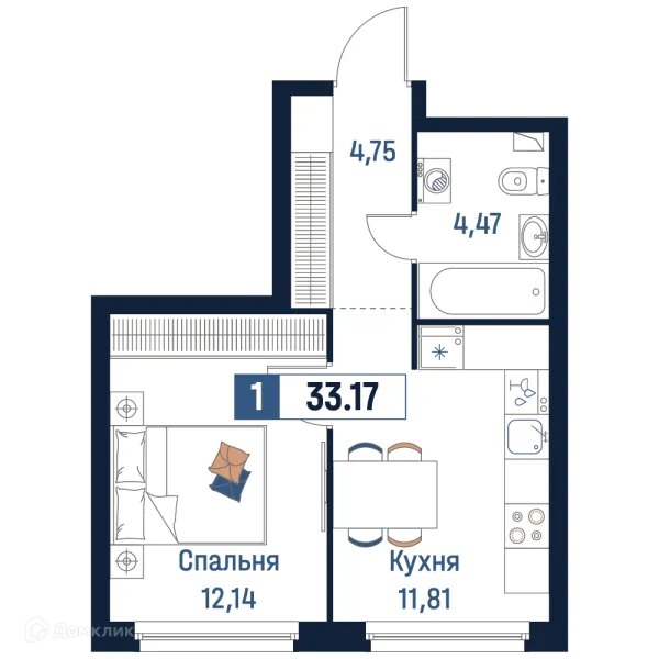 Планировка 1 комн. в ЖК Максималист